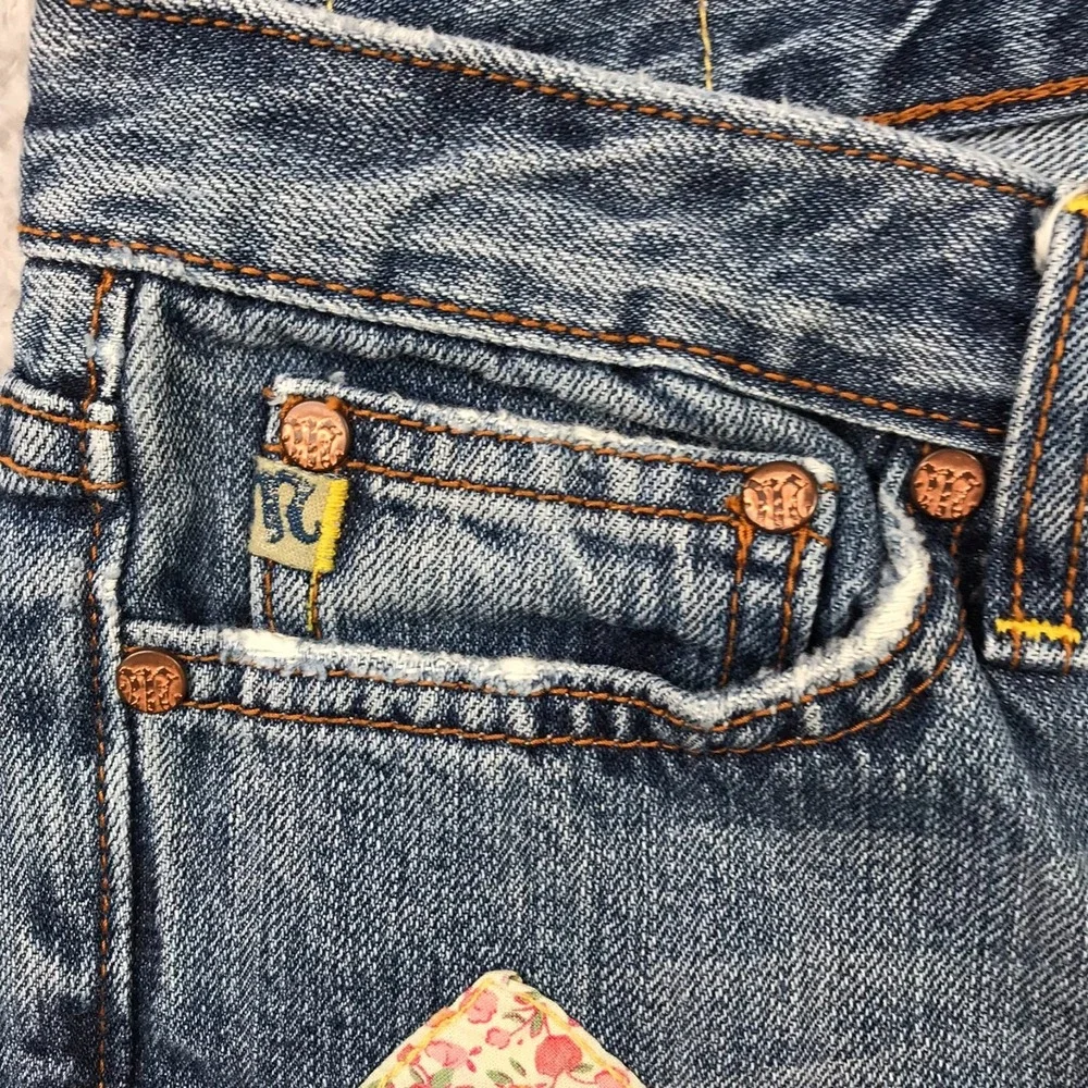 Miss Me Jeans Womens 29 (31x25) Distressed Patchwork Cropped Retro Hippie Denim - Picture 3 of 14